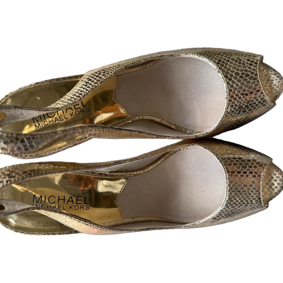 Michael Kors Shoes - Michael Kors Gold Peep Toe Women's Shoes